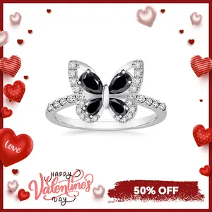 Delzzad 2ct Black Butterfly Pear Synthetic Moissanite Unique Ring S925