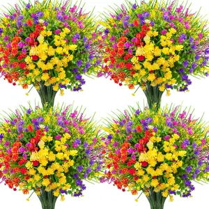 16 Bundles Artificial Flowers, Outdoor Fake Plastic Plants, Faux Shrubs Greenery, Wheat Grass, UV Resistant, Spring Summer Decor