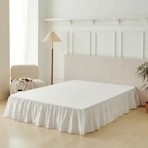 Queen Size Ruffled Bed Skirt with Split Corners 14 Inch Drop with Platform White