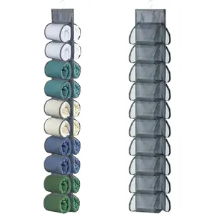 20 Pockets Hanging Legging Organizer for Closet Wardrobe Behind Door, Storage Hanger for Pants Jeans Yoga Clothes, Grey