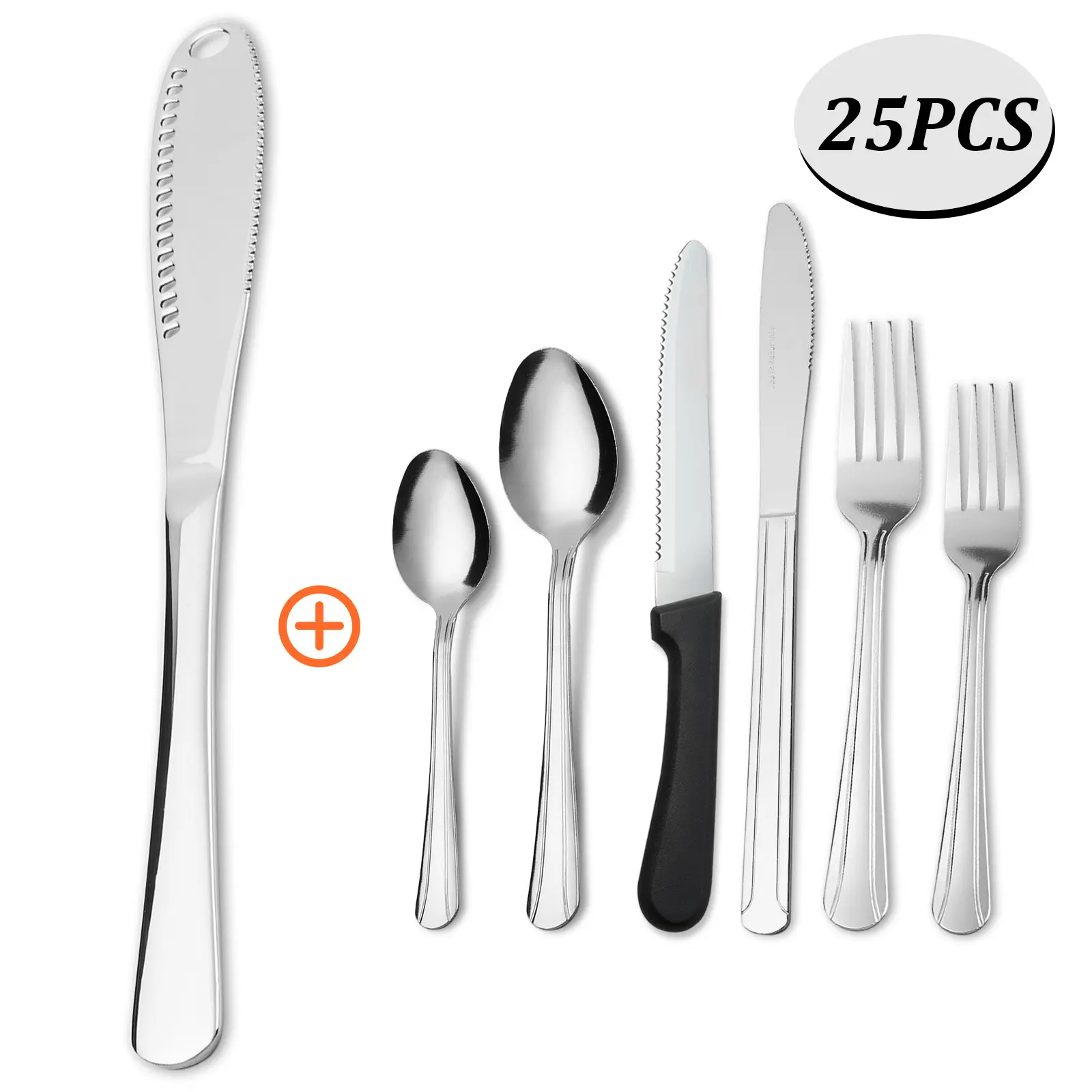 25-Piece Stainless Steel Modern Tableware Set - Classic Silverware Forks, Spoons, Knives, Easy-Clean Cutlery for College Dorms, Housewarming, Everyday Meals, Apartments