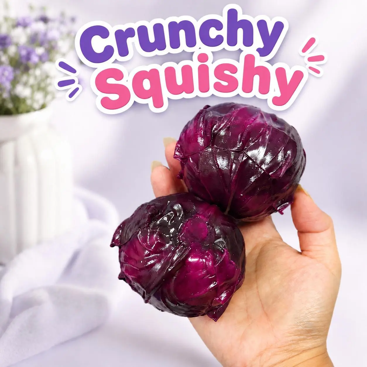 Purple Cabbage Crunchy Squishy Toy, Vegetable Fidget Squeeze Ball, Stress Relief Desk Toy, Funny Gift Toy