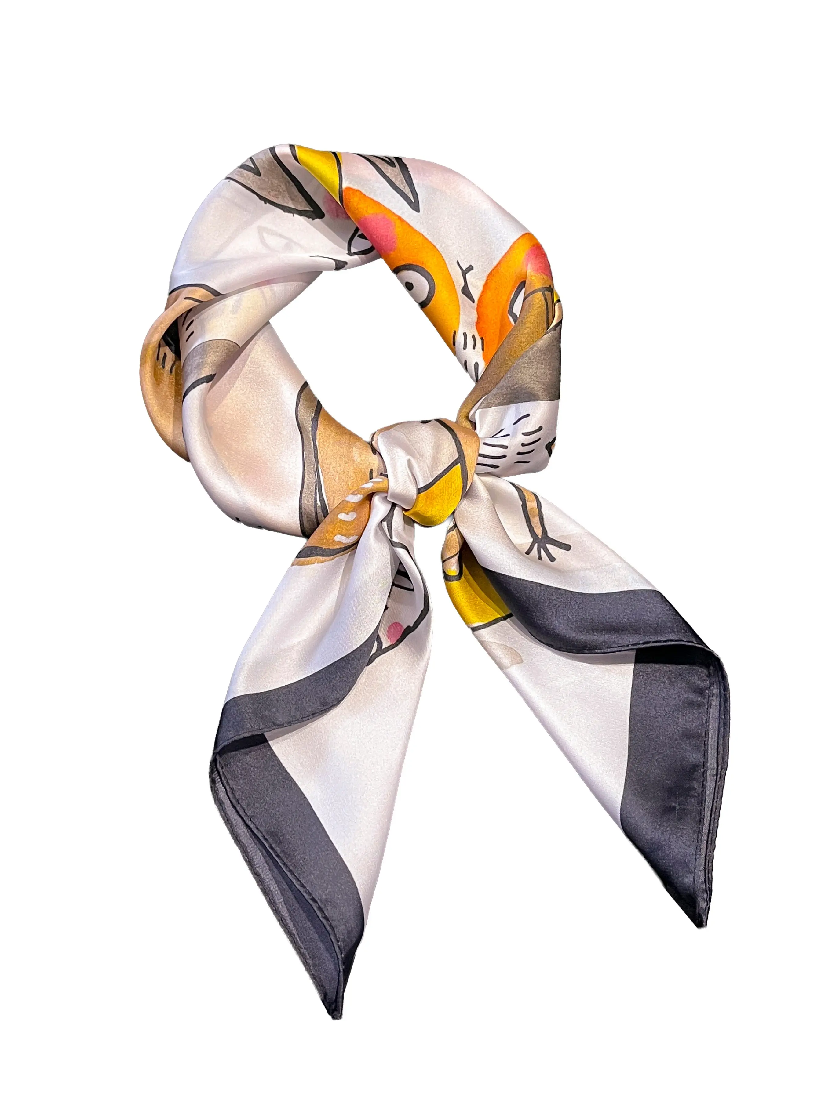 Cute Cartoon Cat Print Square Scarf, Elegant Fashion Accessory, Perfect Gift for Women, Rich Colors and Premium Fabric