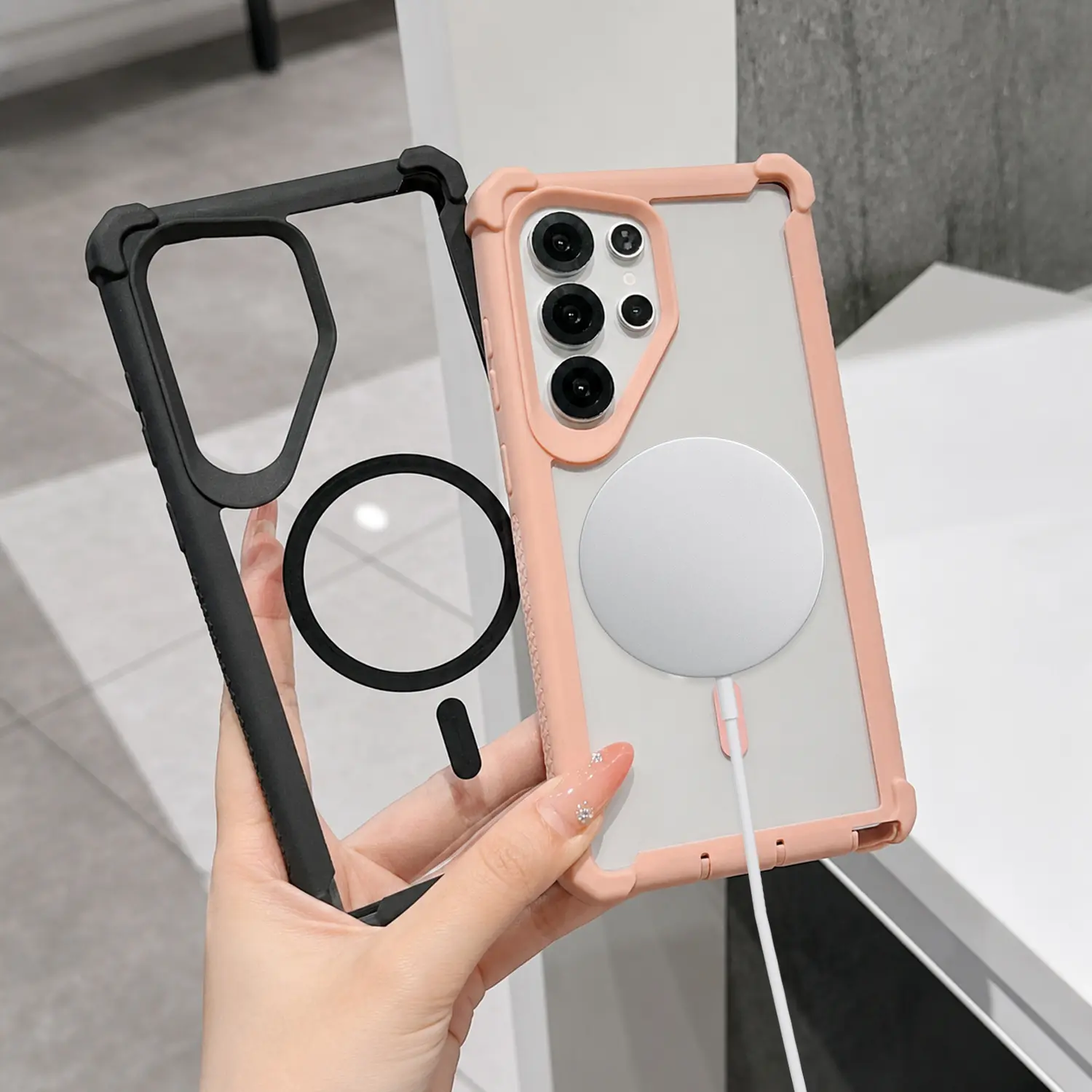 Magnetic 2-Layer Case for Samsung Galaxy S26 Ultra Plus S25 S24 Ultra, Cute Clear Phone Case for Women Girls, Compatible with MagSafe, Shockproof Drop Protection, Anti-Slip Bumper Cover