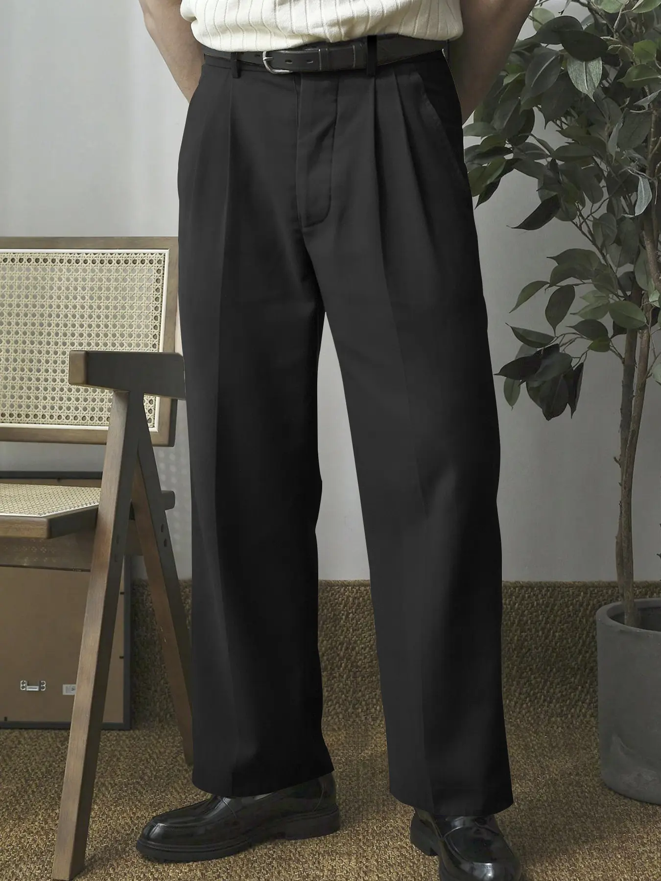 Men's Solid Button Pocket Straight Leg Pants, Regular Fit Casual Non Stretch Comfy Trousers for Work Office Business Daily Wear, Men's Bottoms for All Seasons
