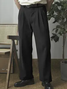 Men's Solid Button Pocket Straight Leg Pants, Regular Fit Casual Non Stretch Comfy Trousers for Work Office Business Daily Wear, Men's Bottoms for All Seasons