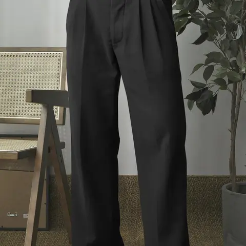 Men's Solid Button Pocket Straight Leg Pants, Regular Fit Comfy Trousers for Work Office Business Daily Wear, Casual Everyday Workwear, Men's Bottoms for All Seasons
