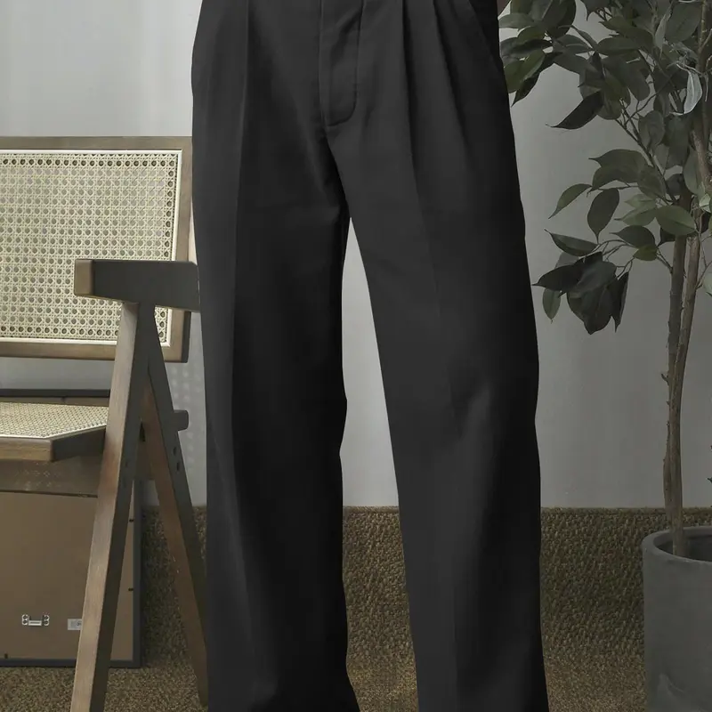 Men's Solid Button Pocket Straight Leg Pants, Regular Fit Comfy Trousers for Work Office Business Daily Wear, Casual Everyday Workwear, Men's Bottoms for All Seasons