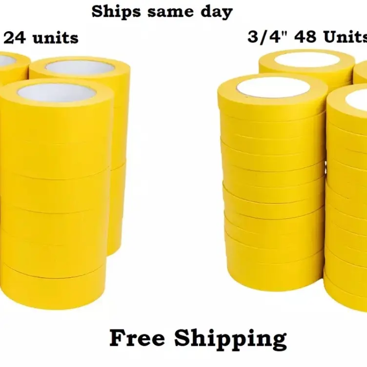 Automotive Yellow Masking Tape 60 Yard (1-1/2'') or (3/4")  4 Sleevs/BOX