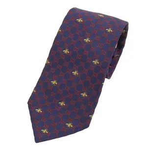 Pre-owned GUCCI Silk Small Leather Goods GG logo Bee embroidery Tie