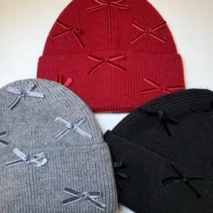 Chic Bow Beanie - Available in Red, Gray & Black - Soft Knit Fabric with Bow Embellishments