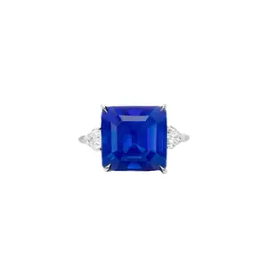 Lit Jewelry | Dark Blue Square Lap Created Gemstone Ring 925 Sterling Silver Ring