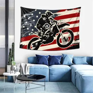 Motocross Dirt Bike American Flag Tapestry Wall Art Wall Hanging Tapestry Wall Tapestry Home Decorations for Bedroom Dorm Living Room Kitchen 60 x 40 inch bar university dormitory Multicolor