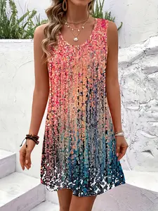 Round Neck Vest Dress, Fashion Casual Wear, Sleek Lines Fit Accentuate Figure, Essential for Everyday Daily Commute and Leisure, Comfortable and Stylish