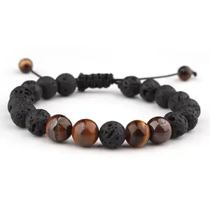 BROWN LAVA BEADED BRACELET