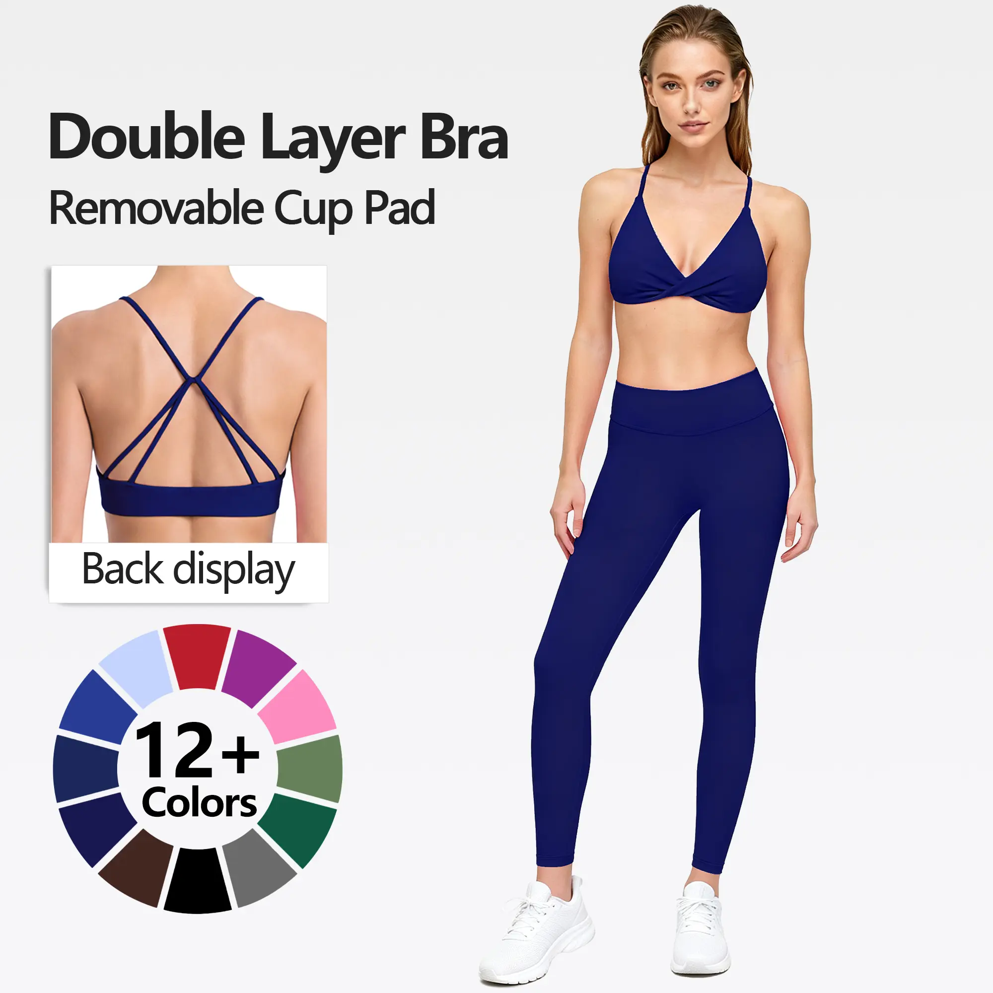 SUOVADUN Women's V Neck Sports Bra with Twist Front, Fitted Criss Cross Strappy Back Top for Biking & Fitness, High Support, Line Dry 8186, Womens Fitness, All Seasons