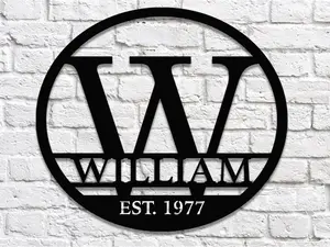 Round Personalized Metal Monogram EST Sign Wedding Gift. Family Name Sign Outdoor Name Sign. Last Name Sign Metal Sign Front Door.