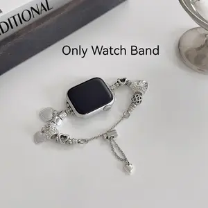 Women Girls Heart Pendant Bracelet Wearable Compatible with Apple Watch Band Series 1-11 Ultra 1-3 Se, Smart Watch Accessories, Perfect Gift for Parties Festivals Daily Wear