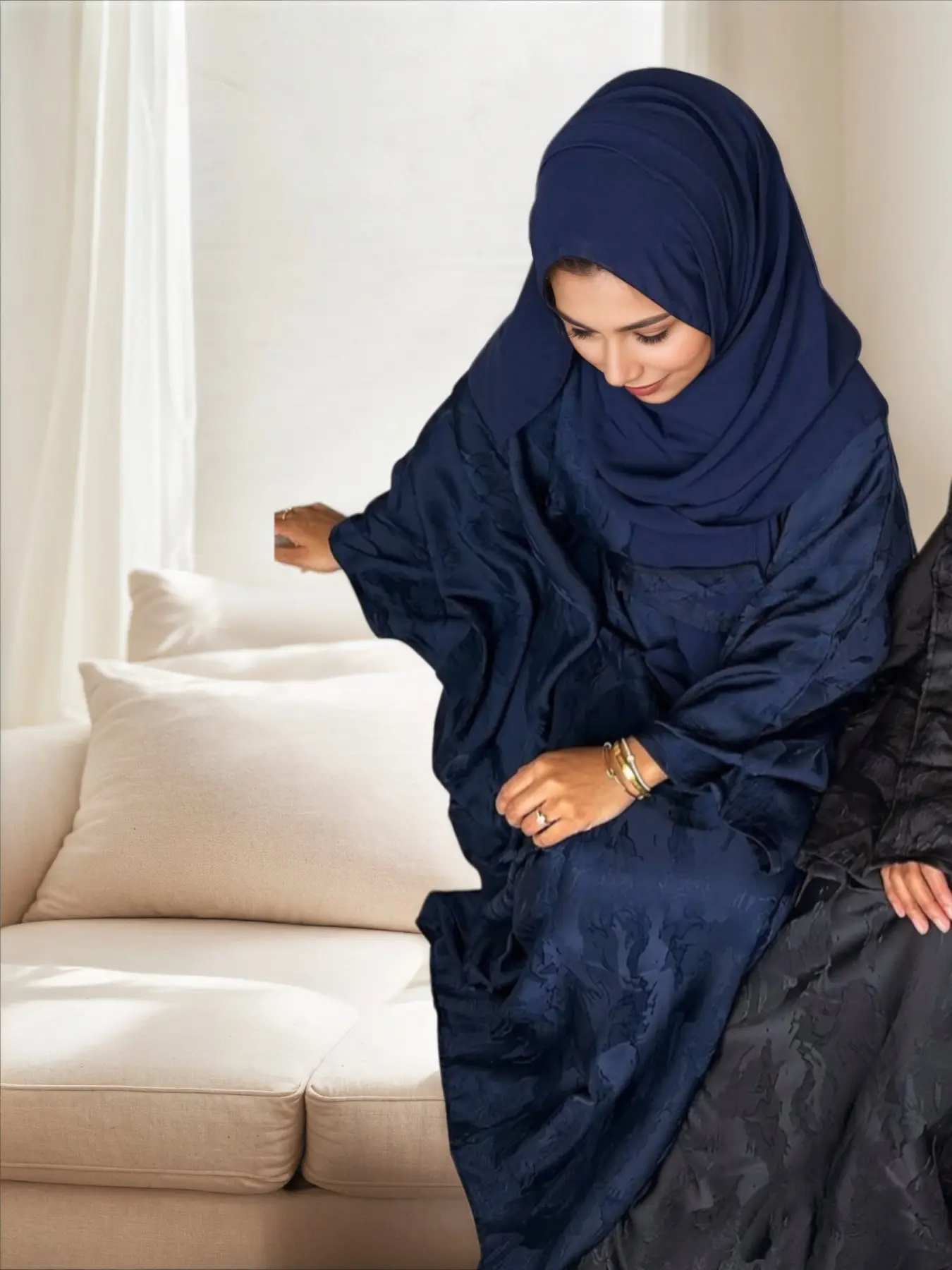 Women's Floral Jacquard Arabian Dress, Modest Chic Round Neck Long Sleeve Abaya Dress for Daily Wear, Ladies Islamic Clothing for All Seasons, Abaya H