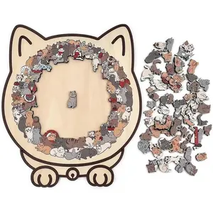 Cat Shaped Wooden Puzzle Set, Wooden Peg Puzzles, Wooden Jigsaw Puzzle, Includes Cat Puzzle Base Acrylic Board, Cute Animal Decorations, Perfect Gift for Cat Lovers