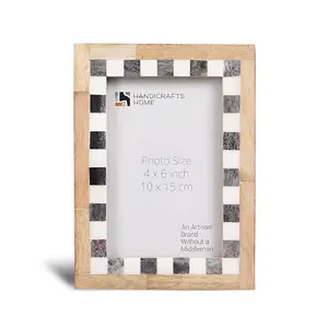 Handicraft Home Handmade Neutral Wooden Picture Frame Bone Inlay Black White-4x6&5x7”