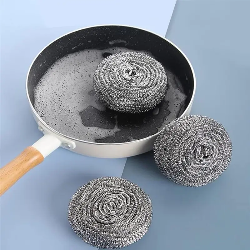Kitchen Stainless Steel Scrub Ball Made Of 410 Steel Good Foaming Effect Heavy Duty Degreasing For Pots & Pans