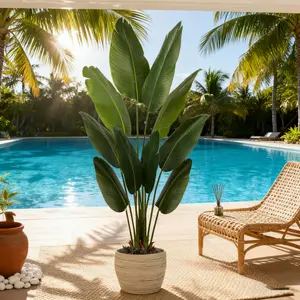 Valentine's Day Gift | DLDA 5 Ft Bird of Paradise Artificial Plant Elegant Design PP Material Low Maintenance Adjustable Leaves Black Planter Ideal for Indoor Outdoor Decor Fruit Tree Ornaments Ornaments Tree Fruit