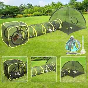 Outdoor  Enclosures for Indoor, Portable Mesh Tent, Outdoor pet Tunnel,  Playhouse with Adjustable  Harness and Leash for Walking, Colorful Tease Ball for Small