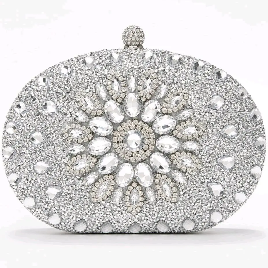 Maison Odila Glam Set – Rhinestone Evening Clutch with Gold Plated Hand Chain | Elegant Formal Bag for Weddings, Parties & Special Occasions