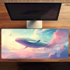 HEAVENLY HUMPBACK DESKMAT - aesthetic sky mousepad for pc gaming and desk setup - home office accessories - pink and blue rubber deskpad