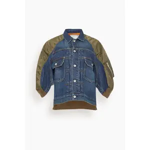 Denim x Nylon Twill Jacket in Blue/Dark Khaki