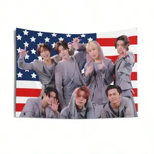 Enha Members In Gray Outfit, American Flag, Enha Concert Banner, Enha Kpop Flag, Enha Desire Unleash, Enha World Tour room tapestry