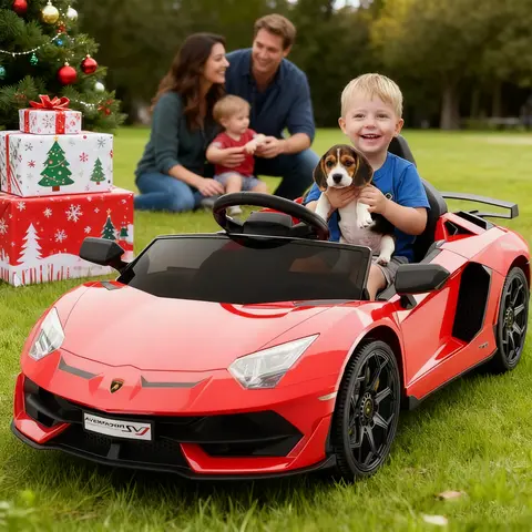 GARVEE Licensed 12V Lamborghini Kid Electric Ride-On Supercar with Ride on Wheels, 2 Motors, Remote Control, 2-Speed Control, LED Lights, Hydraulic Doors, Bluetooth, Sound System, Rechargeable Cells - 45.6 lbs Outdoor Toy Holiday Gift for Boys Above 3yrs