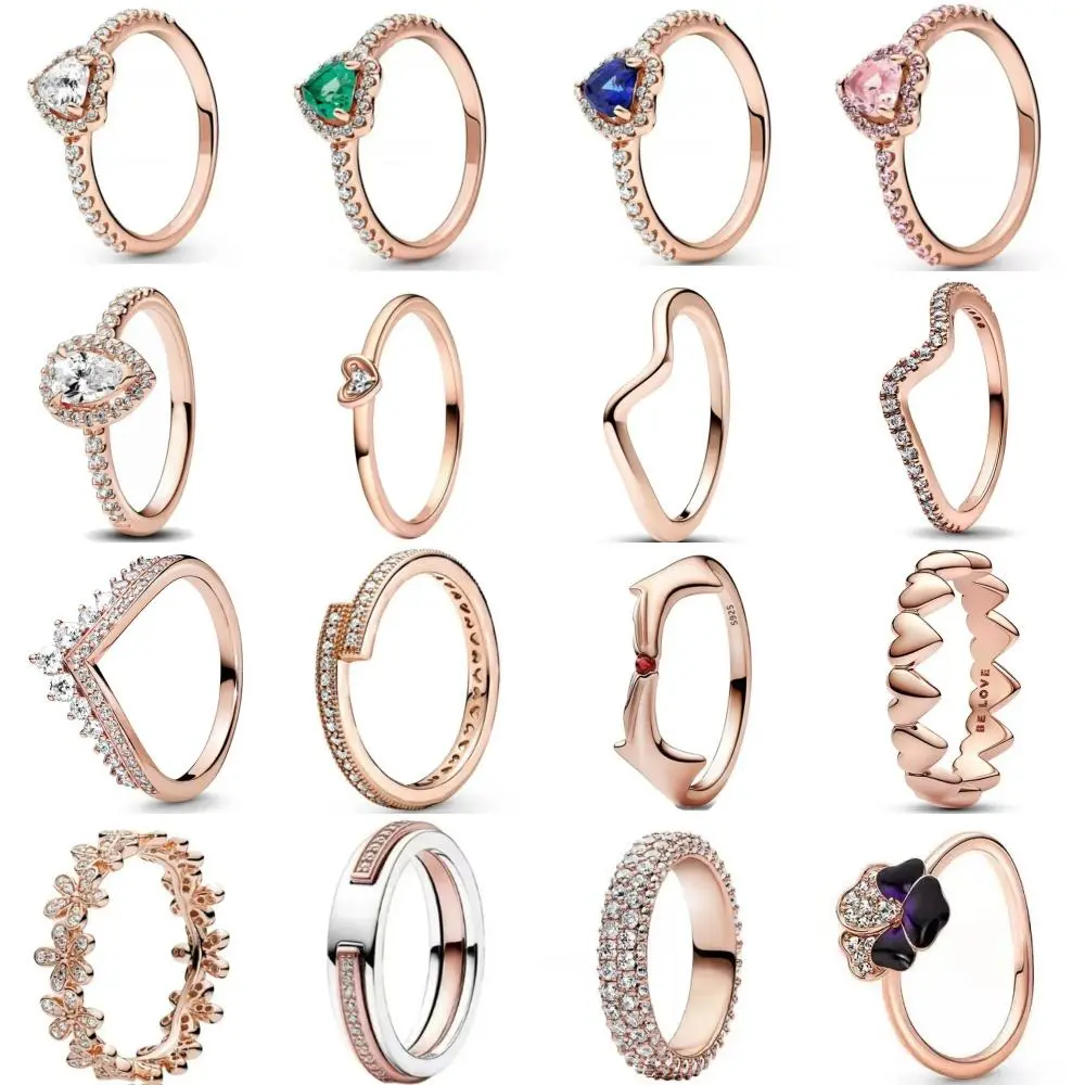 2025  Rose Gold Color Spring Daisy Flower Ring Rings Size 6 7 8 9 For 925 Sterling Silver Jewelry