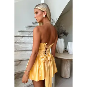 Beauty Strapless Satin Dress - Yellow