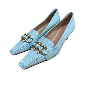 Bottega Veneta Madame Pumps in Turquoise Lizard-Embossed Leather with Gold Buckle Detail