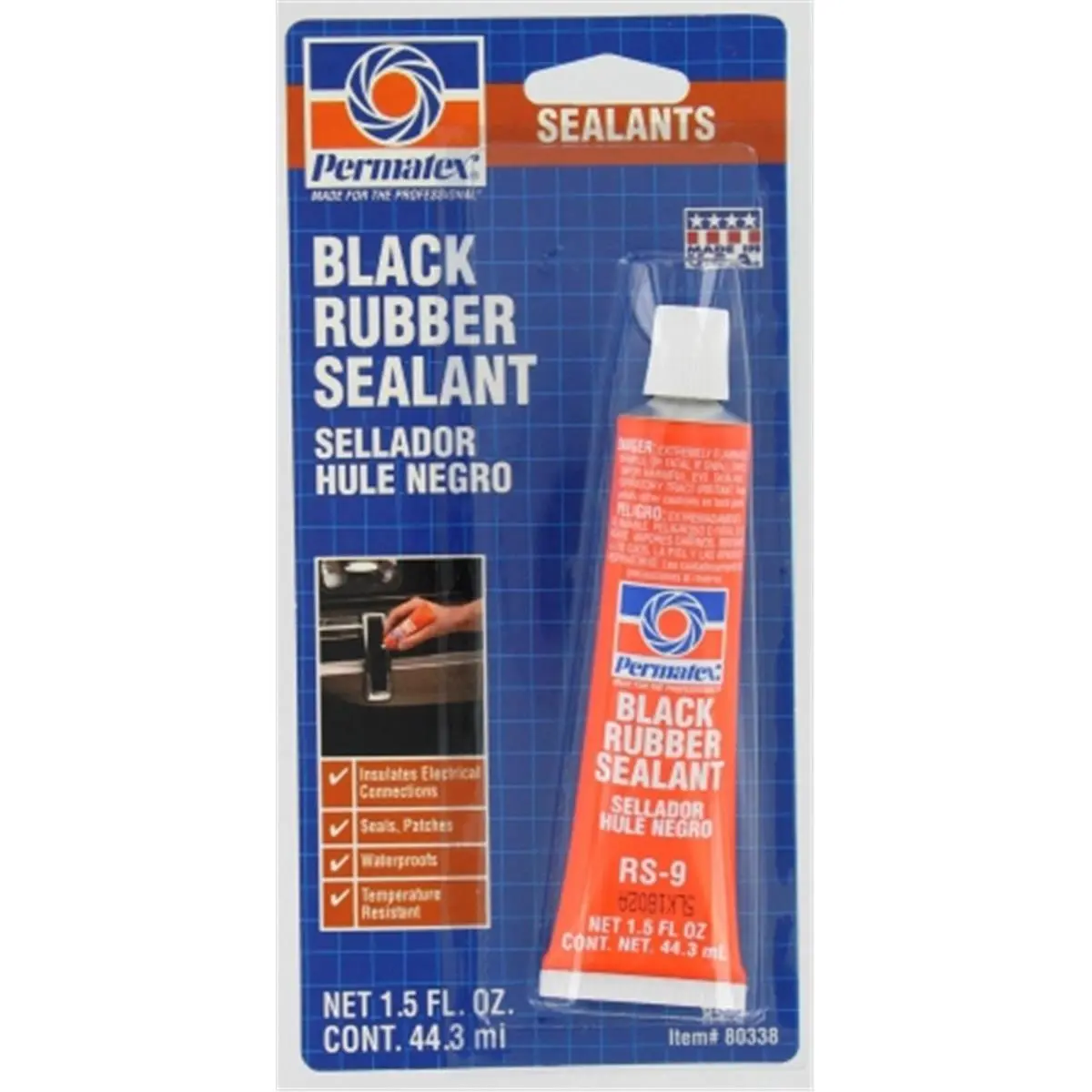 212 MAIN Permatex 80338 1.5oz Black Rubber Sealant Tube, Multipurpose, High Temperature Resistant, Windshield Sealing Application