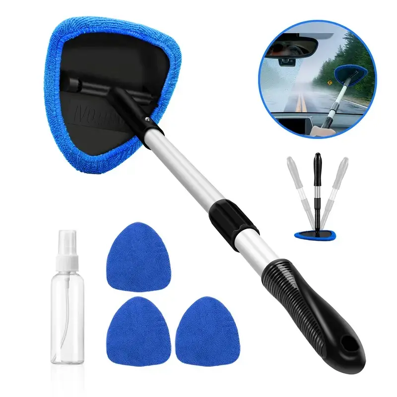 Buy 1 Get 1 Free Windshield Cleaning Tool,Car Window Cleaner with Extendable Long Handle and  Washable Reusable Microfiber Pads,Auto Interior Exterior Glass Wiper Cleaning Kit Universal for Office and Home