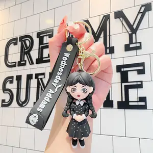 3D Vintage Gothic Style PVC Keychain, Wednesday Addams Wearable Accessory, Durable Handbag Charm, Halloween Party Gift, Horror Decoration, Compact Lightweight Versatile
