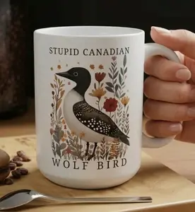 Stupid Canadian Wolf Bird Pottery 11oz, 15oz Mug, Heated Movie Mug, HR Mug, Hockey Romance Mug, Gift for Movie Lovers, Love for her/him