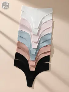 Hotcom 5/10 Pcs Low Waist Ribbing Thong for Women Traceless Ventilated Comfortable Short Pants in Multiple Colors Essential Underwear Curvy Seamless Knit Pastel