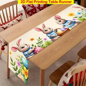 1Pcs Easter Table Runner, Cute Rabbit Pattern, Spring New Home Decor, Durable Polyester Material, Suitable for Dining Room Kitchen TV Cabinet