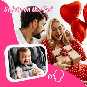 Voice-Controlled Baby Car Mirror – LED Lighting + Acrylic Screen + Velcro Strap
