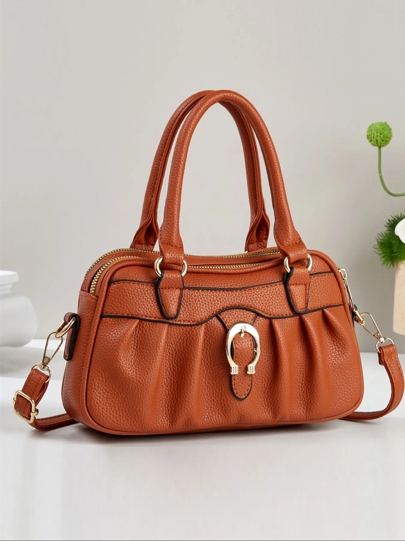 New Simple Women's Handbag Classic Elegant Fashion Durable Easy Carry Versatile Casual All-Seasons Large Capacity Shoulder East West Crossbody Bag, PU Leather Handbag, Casual Shoulder Purse