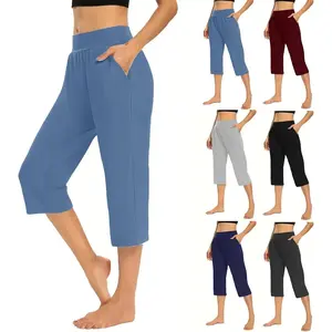 Pull On Capris for Women Dressy Casual Stretch Lightweight Capri Elastic High Waist Lounge Pants 2025 Summer