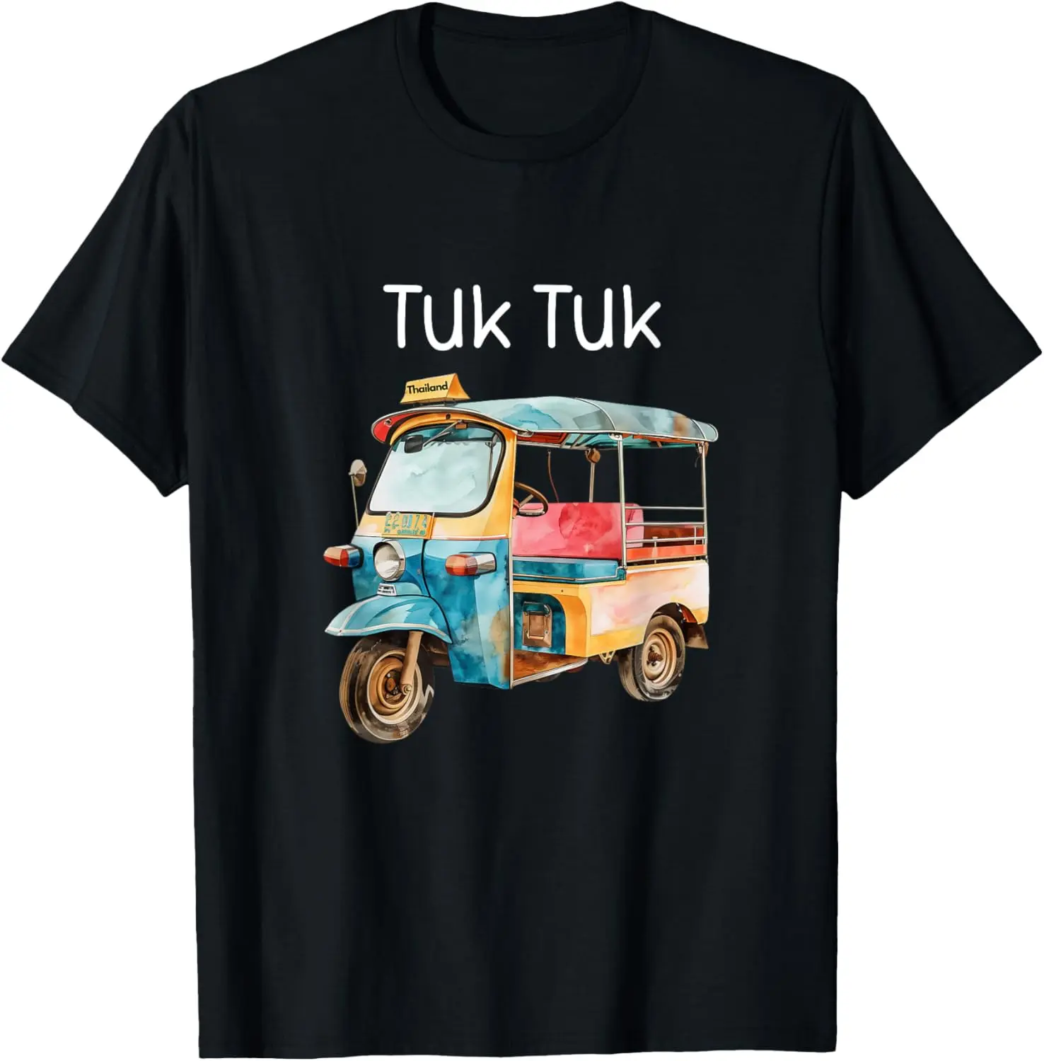 Women's Graphic T-Shirt, 100% Cotton Vintage Distressed Tee with a Bangkok Tuk Tuk Print, Casual Everyday Streetwear Top