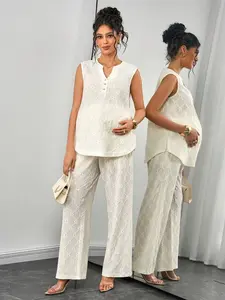 ZENIE Chic Rhombus Jacquard Knit 2 Piece Set Casual to Date Night Maternity Outfit Comfortable Daily and Work Wear