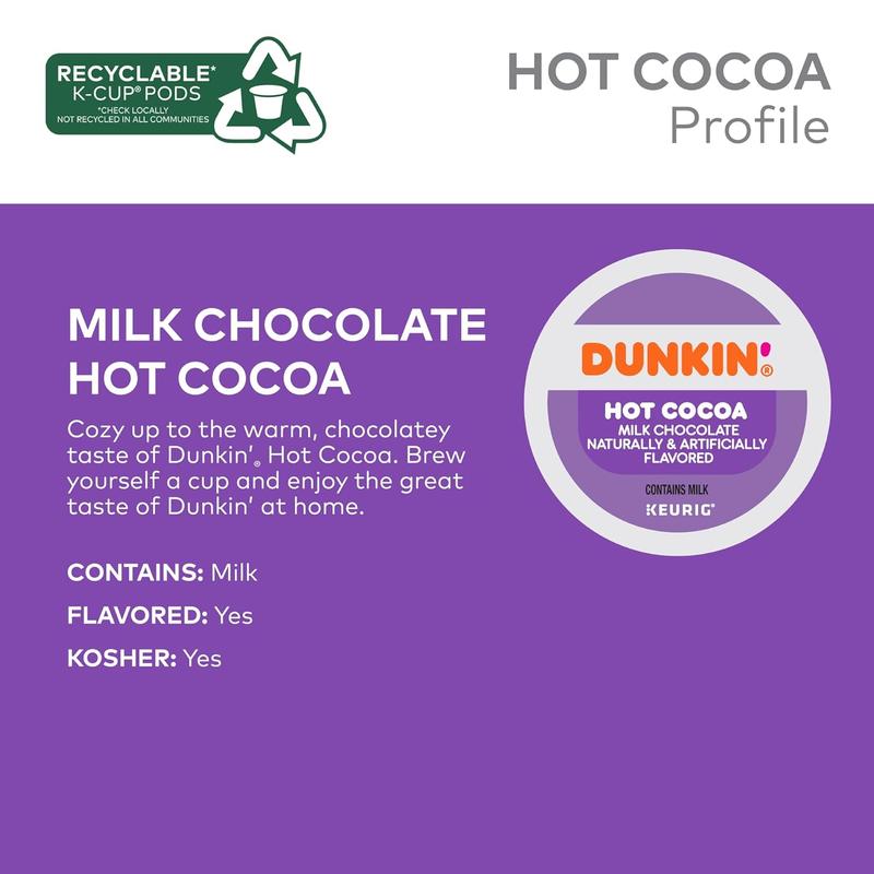 Dunkin' Donuts Milk Chocolate Hot Cocoa Keurig Single-Serve K-Cup, Box Of 22