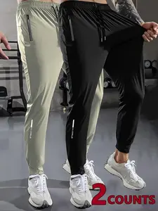 Men's Solid Color Pocket Drawstring Stretch Jogger Pants, Outdoor Fitness Running Zipper Pants, Men's Trousers, All-Season Men's Bottoms, Loose Fit Pants, Casual Joggers, Street Joggers, Athletic Comfort Joggers, Men's Elastic Drawstring Casual Pants