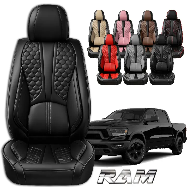 Full Set Car Seat Covers For Dodge Ram 1500/2500/3500 Big Horn Limited Rebel TRX Laramie Longhorn 2008-2025, Waterproof Premium Nappa Leather Seat Protectors Standard 5 Seats Covers